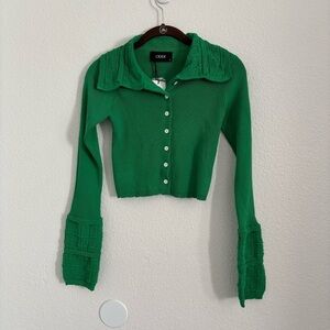 NWT Cider Women's Size Small Green Cropped Button Down Cardigan Sweater